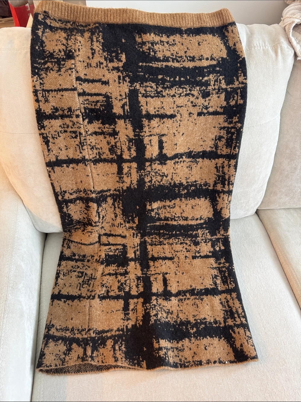 Worthington Black and Brown Abstract Knit Midi Skirt